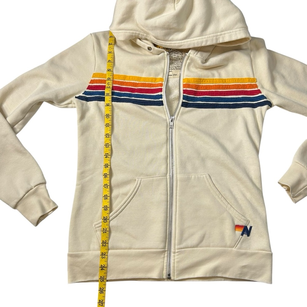 Aviator Nation Vintage Rainbow Stripe Zip Hoodie Cream USA Women’s S - Picture 9 of 16
